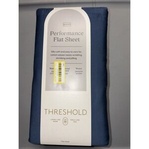 Threshold QUEEN 400 Thread Count Performance Flat Sheet Metallic Blue NEW